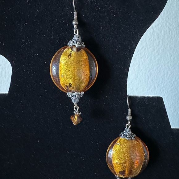 Handcrafted Lampwork Glass and Swarovski Crystal Earrings - Picture 1 of 3